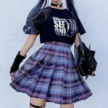 Gothic Grunge Harajuku Schoolgirl High Waist Plaid Mini Skirt (Available in 4 colors)