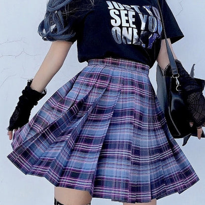 Gothic Grunge Harajuku Schoolgirl High Waist Plaid Mini Skirt (Available in 4 colors)