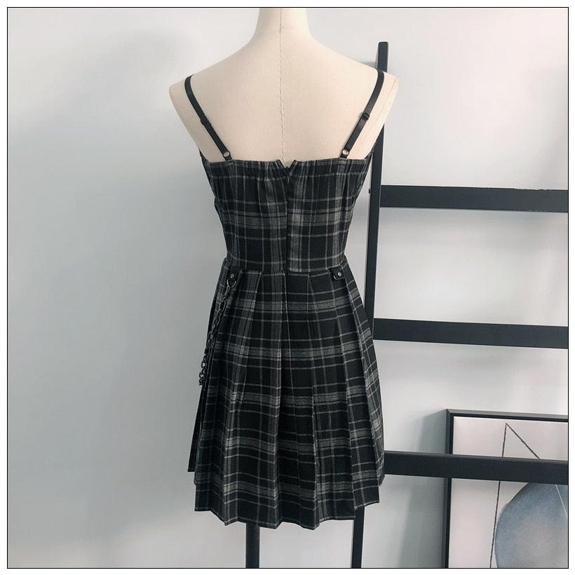 Gothic Grunge Spaghetti Strap Plaid Mini Dress (Available in 2 colors) ROCK 'N DOLL Gothic Grunge Spaghetti Strap Plaid Mini Dress (Available in 2 colors) ROCK 'N DOLL