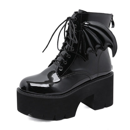 Gothic Wings Patent Lace Up Platform Boots