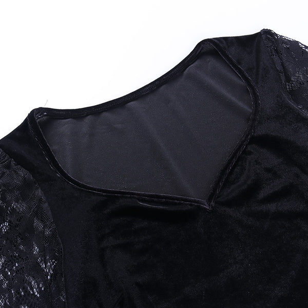 Gothic Lace Bell Sleeve Velvet V-Neck Top