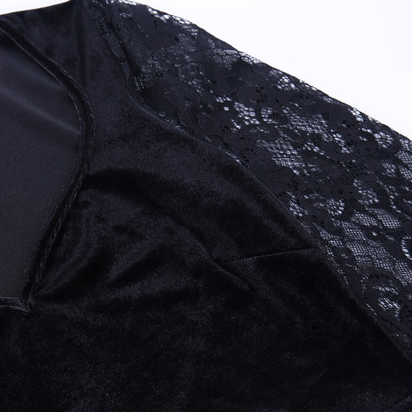 Gothic Lace Bell Sleeve Velvet V-Neck Top