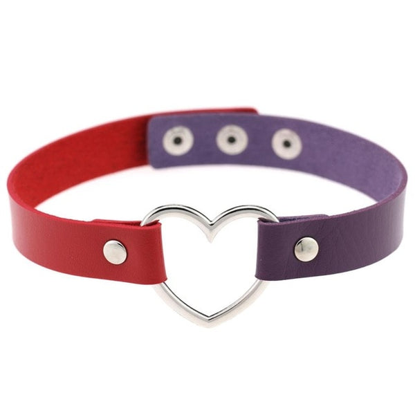 Gothic Grunge Heart Two-Tone Choker Necklace (available in 8 colors)