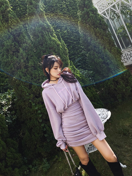 Gothic Streetwear Cat Ears Puffed Long Sleeve Hoodie Dress