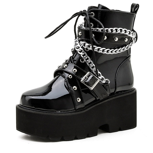  DETOGNI Women's punk goth platform boots Buckle Straps