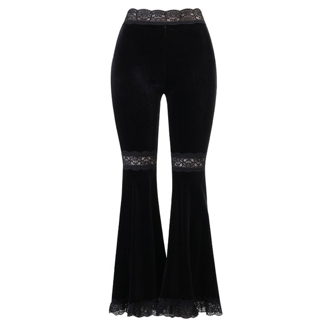 Gothic High Waist Lace Patchwork Flared Pants