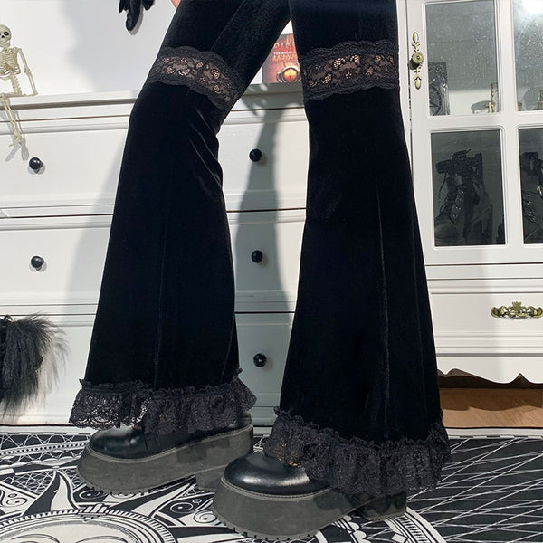 Gothic High Waist Lace Patchwork Flared Pants