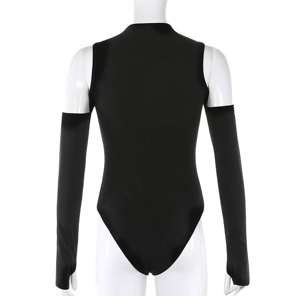 Gothic Cyberpunk Cold Shoulder Hollow Out Bodysuit Top