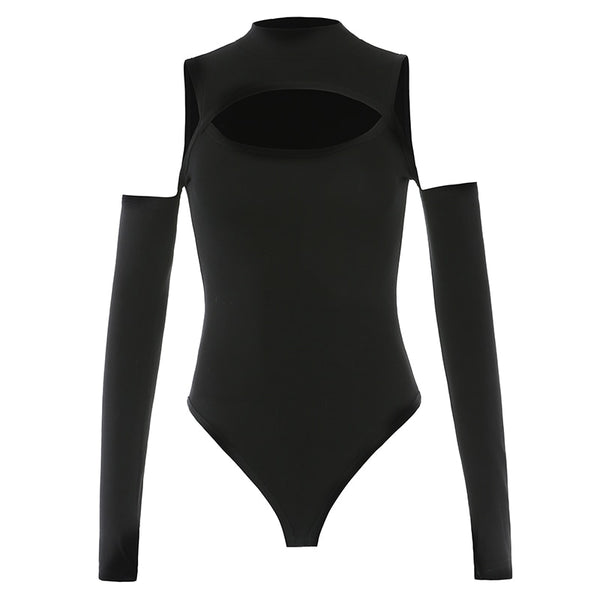Gothic Cyberpunk Cold Shoulder Hollow Out Bodysuit Top