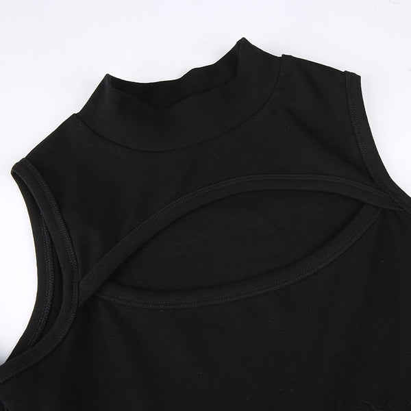 Gothic Cyberpunk Cold Shoulder Hollow Out Bodysuit Top