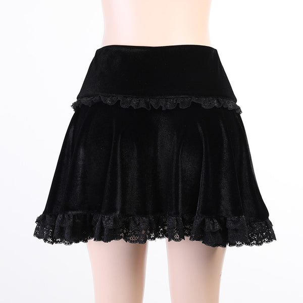 Gothic Cross Vintage Lace Trim Mini Skirt