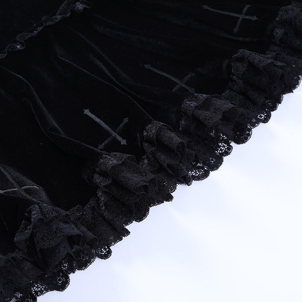 Gothic Cross Vintage Lace Trim Mini Skirt