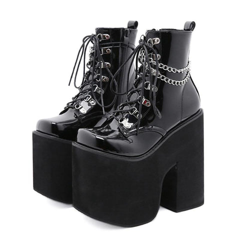 Gothic Lace Up Chain Ultra Platform Boots