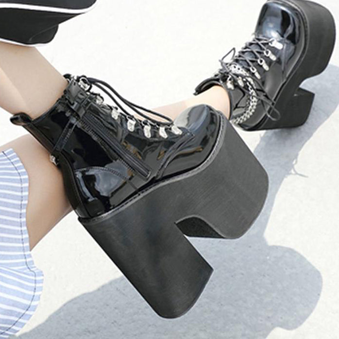 Gothic Lace Up Chain Ultra Platform Boots