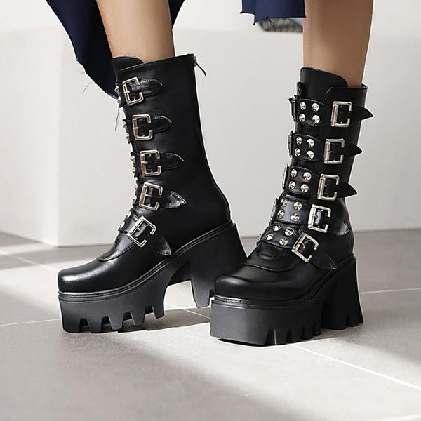 Gothic Rivets and Buckles Platform Boots