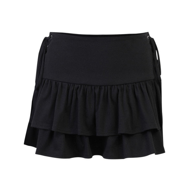 Gothic Side Lace Up Pleated Ruffled Mini Skirt