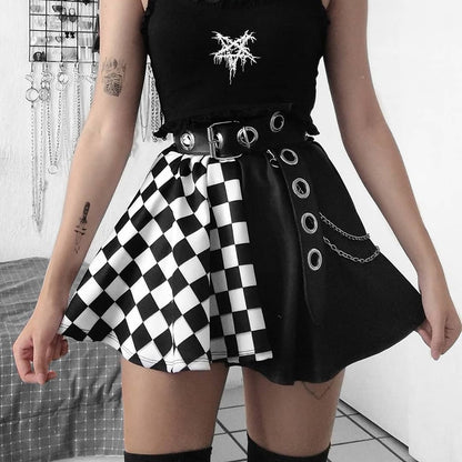 Gothic Grunge Half Checkered Mini Skirt