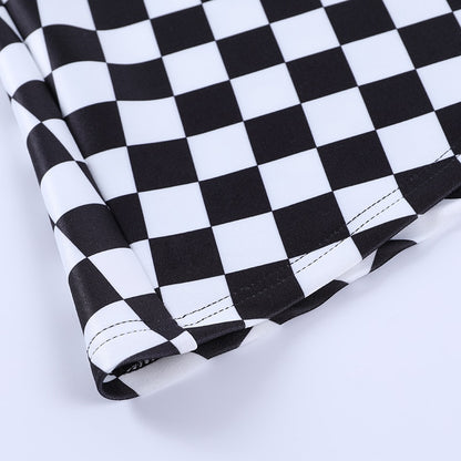 Gothic Grunge Half Checkered Mini Skirt