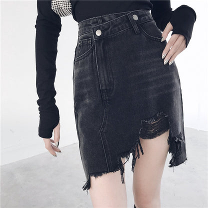 Gothic Grunge Distressed High Waist Denim Skirt