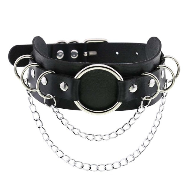 Gothic Punk Double Chain O-Ring Choker Necklace