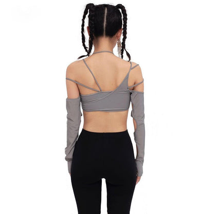 Gothic Cyberpunk Patchwork Hollow Out Long Sleeve Crop Top