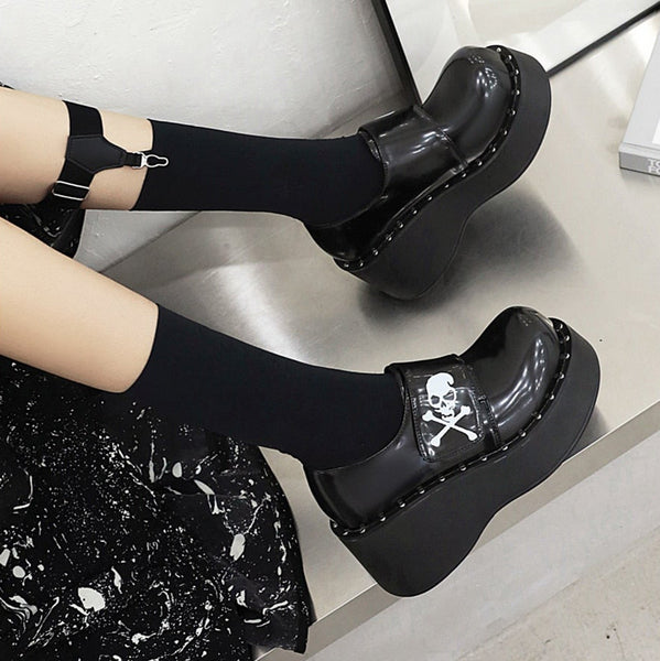Gothic Skull Bones Platform Pumps Shoes