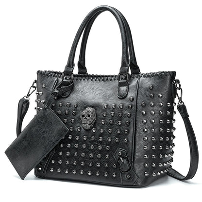 Gothic Skull Studded Rivets Tote Bag