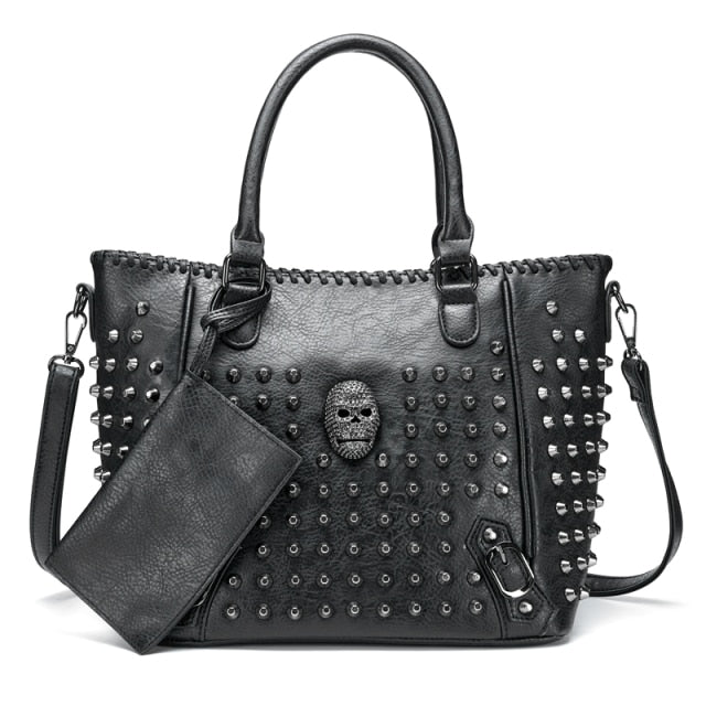 Gothic Skull Studded Rivets Tote Bag