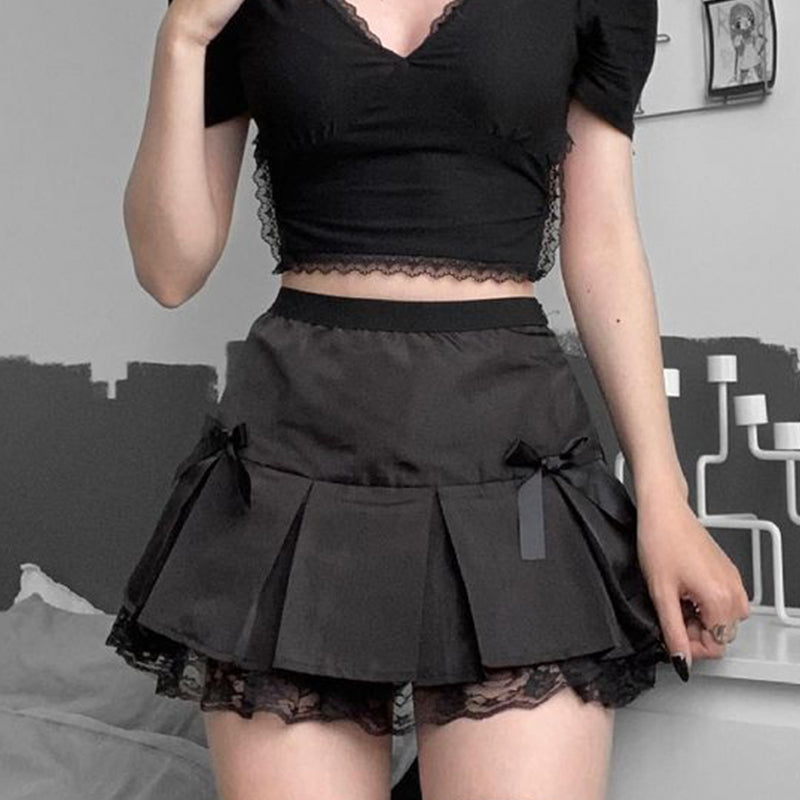 Oséree, Paillettes Lace Mini Skirt Black