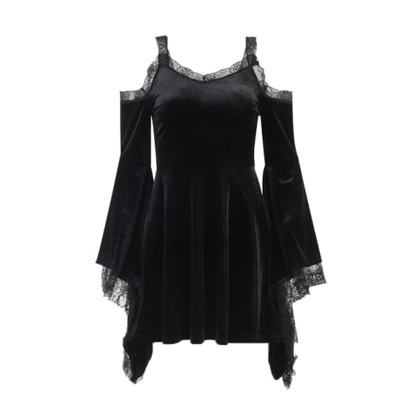 Gothic Lace Cold Shoulder Bell Sleeve Mini Dress