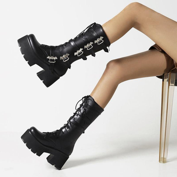 Gothic Bat Wings Buckles Strap Platform Boots