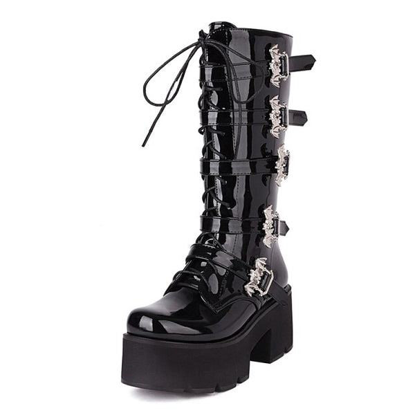 Gothic Bat Wings Buckles Strap Platform Boots