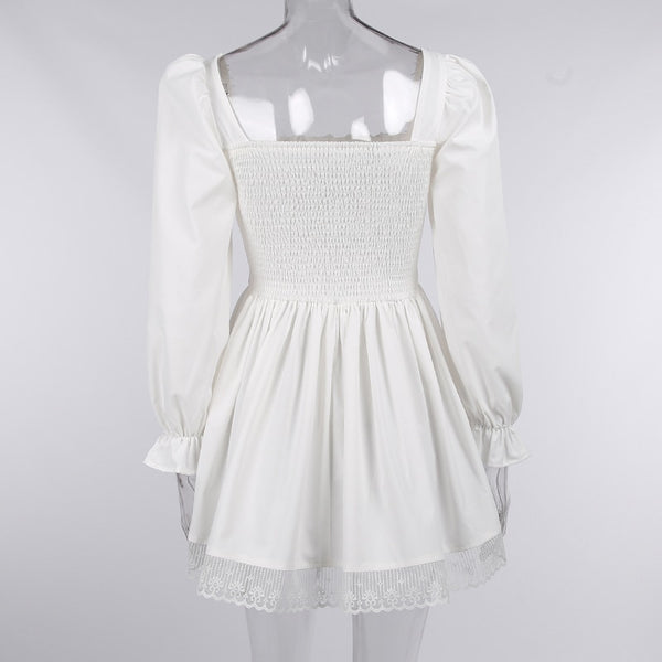 Gothic Vintage Corset Waist Lace Trim Long Sleeve Mini Dress (available in 2 colors)