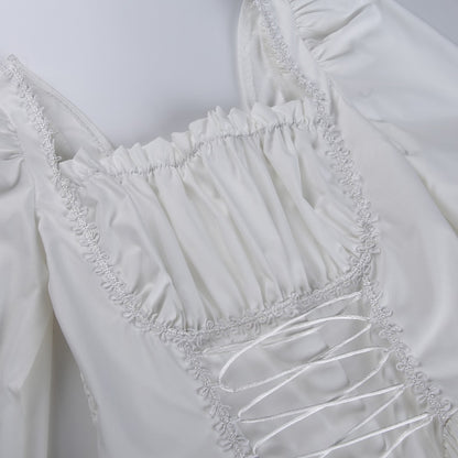 Gothic Vintage Corset Waist Lace Trim Long Sleeve Mini Dress (available in 2 colors)