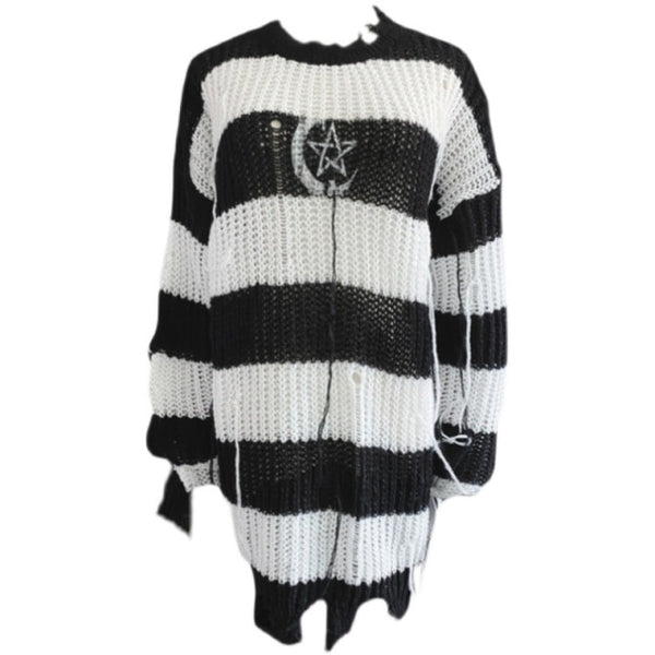 Gothic Harajuku Moon Star Striped Knitted Jumper Sweater Top