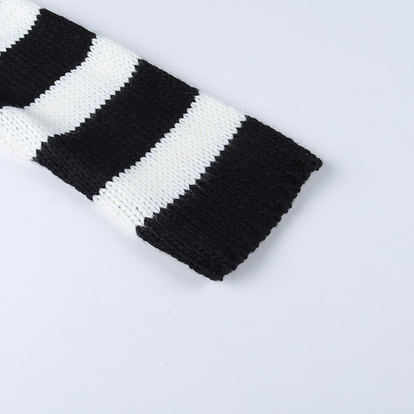 Gothic Grunge Y2K Black White Striped Knitted Sweater Crop Top