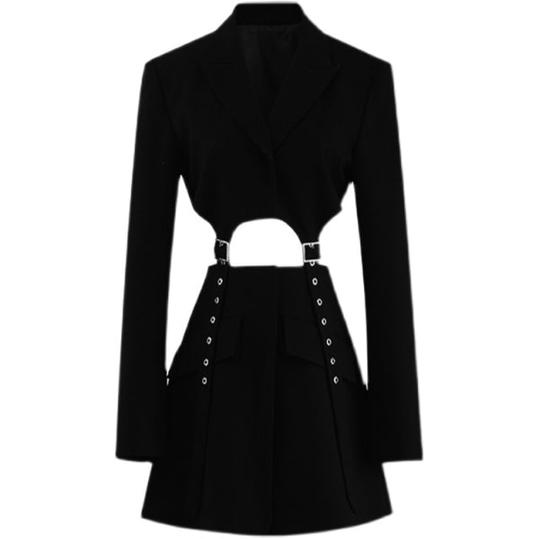 Gothic Harajuku Eyelet Buckle Strap Hollow Out Pleated Dress