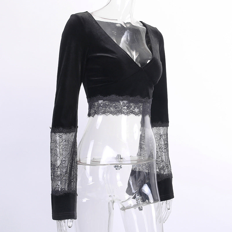 Gothic Flare Sleeve Lace Crop Top