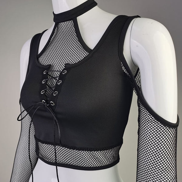 Gothic Fishnet Cut Out Crop Top