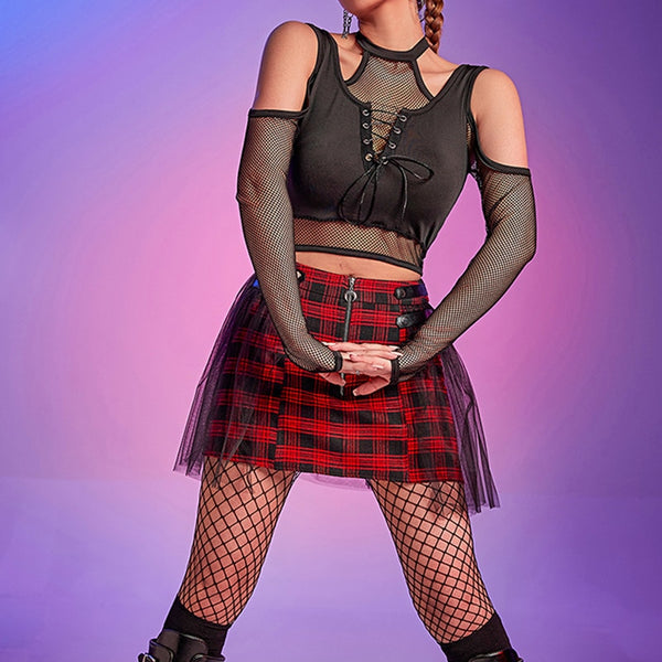 Gothic Fishnet Cut Out Crop Top