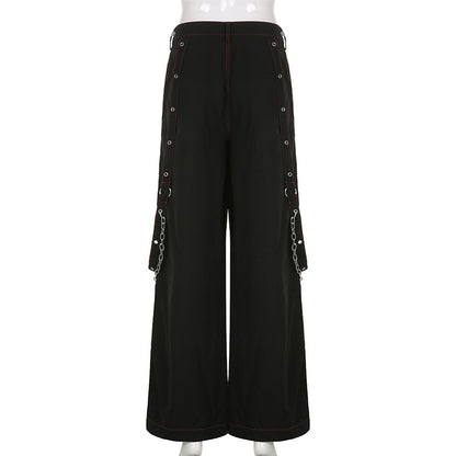 Gothic Grunge Y2K Strap Patchwork Trousers Pants