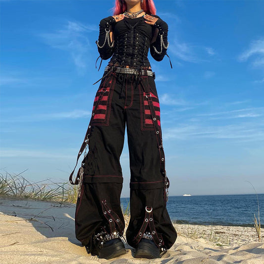 Gothic Grunge Y2K Strap Patchwork Trousers Pants