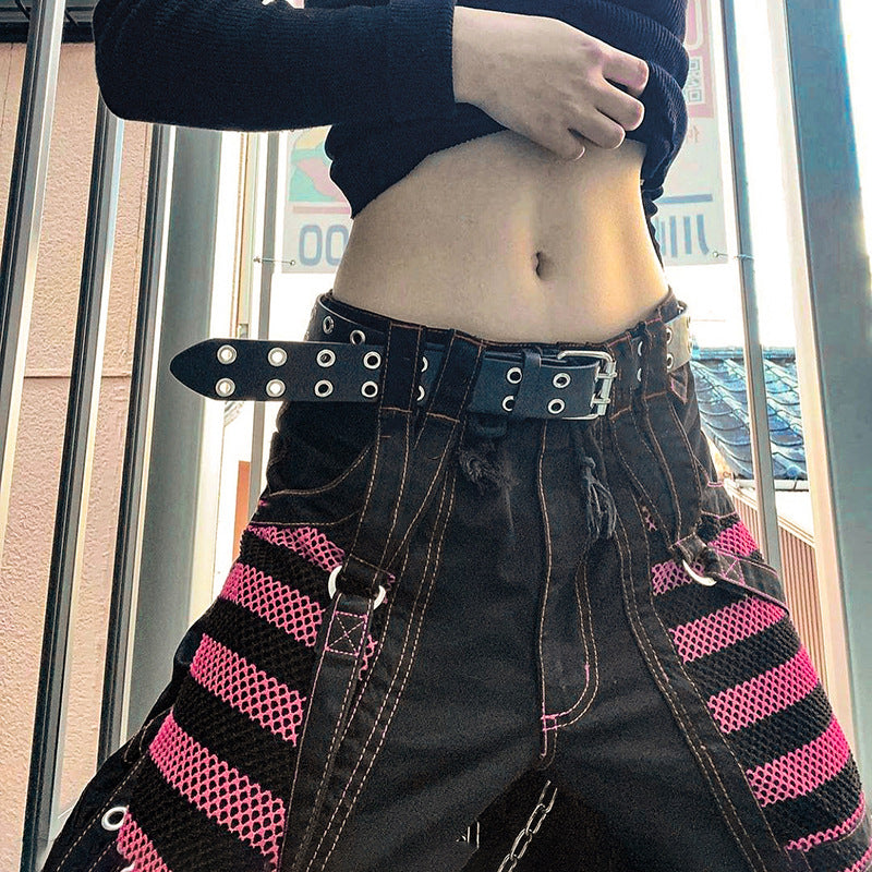 Gothic Grunge Y2K Strap Patchwork Trousers Pants