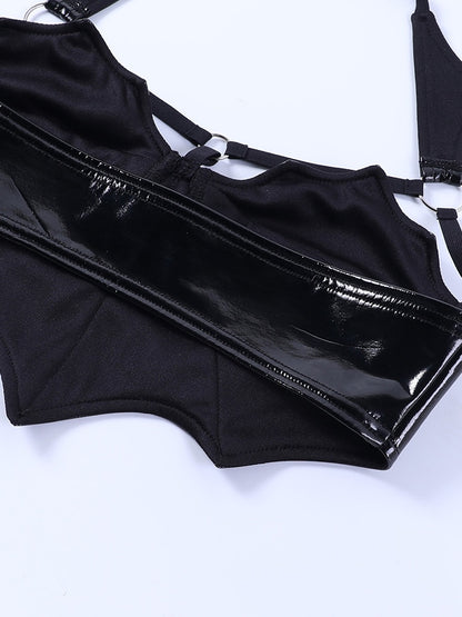 Gothic 90s Goth Bat Faux Leather Crop Top