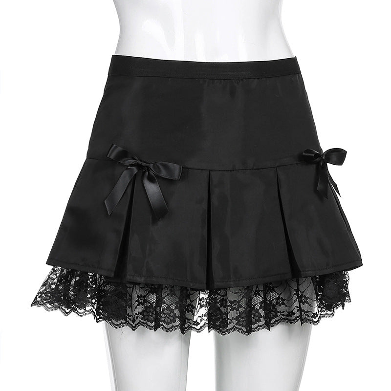 Oséree, Paillettes Lace Mini Skirt Black