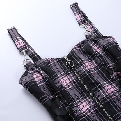Gothic Grunge Side Lace Up Plaid Mini Dress (available in 3 colors)