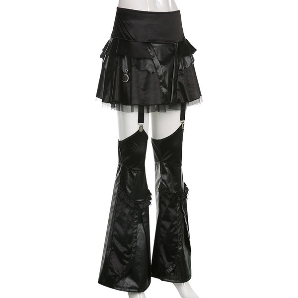 Gothic Y2K Harajuku Mini Skirt Pants Patchwork 2pc Set