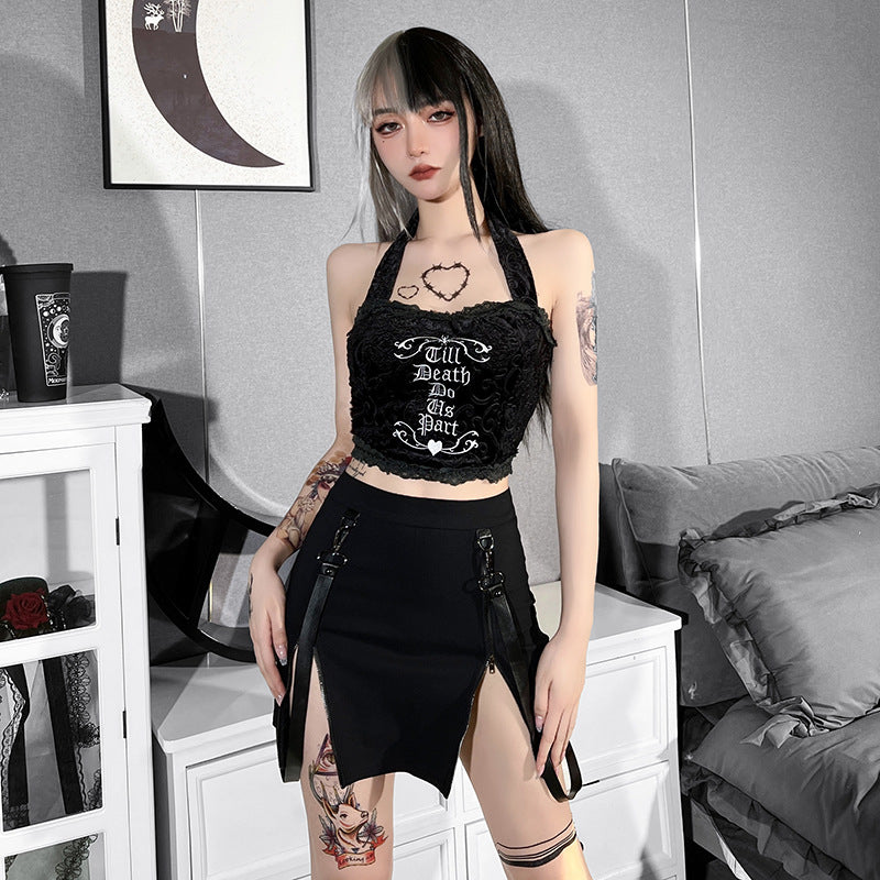 Gothic Punk Double Slit Straps Mini Skirt