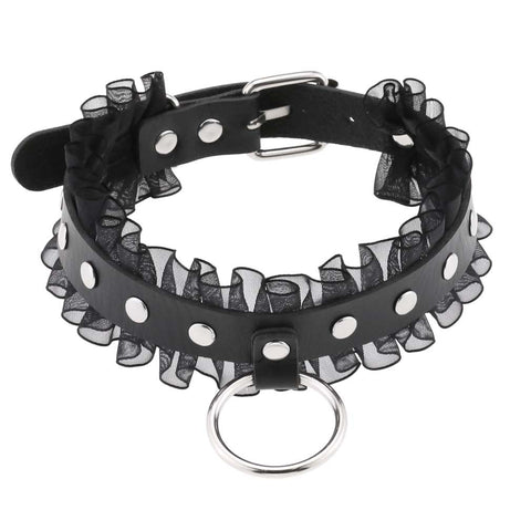 Gothic Leather Lace O-Ring Choker Necklace (available in 4 colors)
