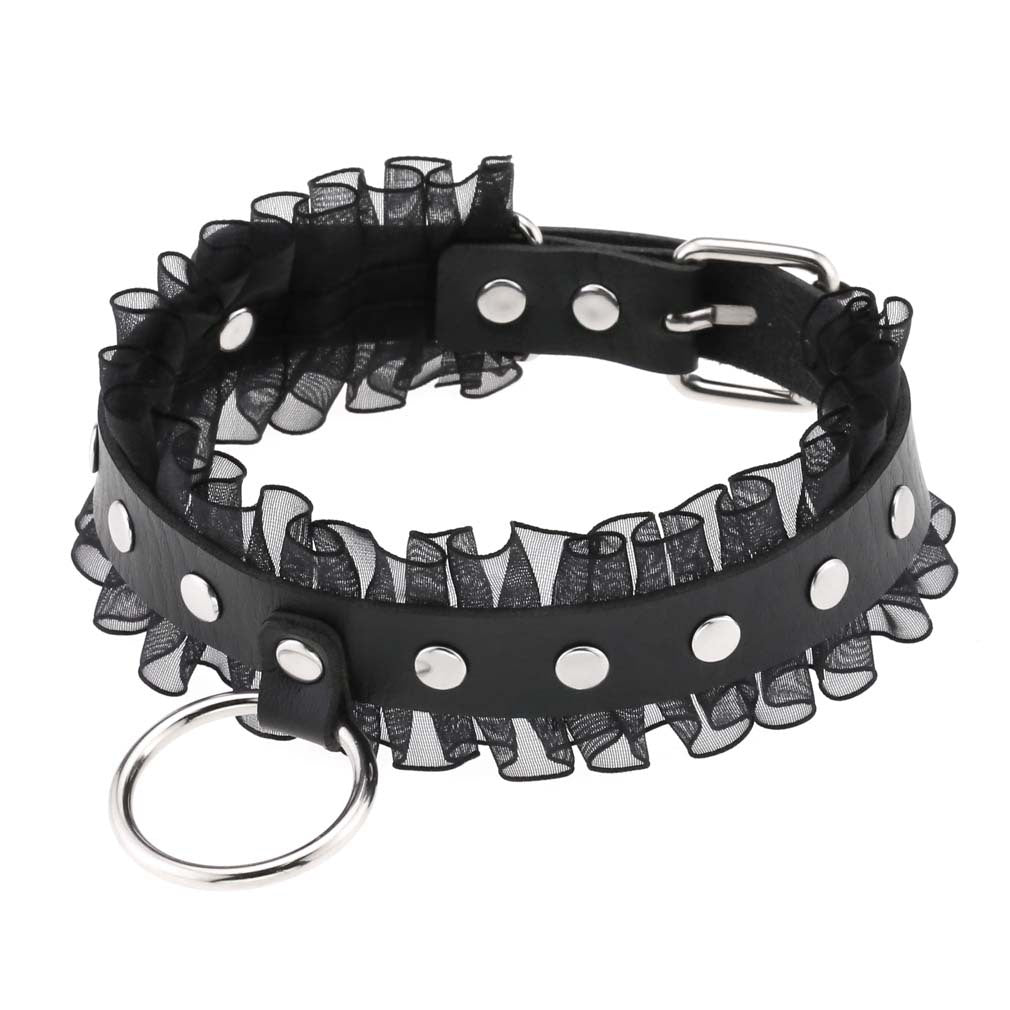 Gothic Leather Lace O-Ring Choker Necklace (available in 4 colors)